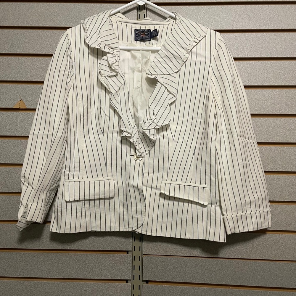 American Living Striped Ruffle Blazer Jacket Women's Size Medium
